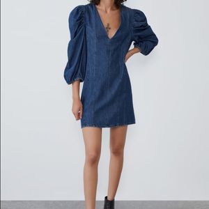 NEW ZARA Denim Balloon Sleeve Mini Dress / Size S
